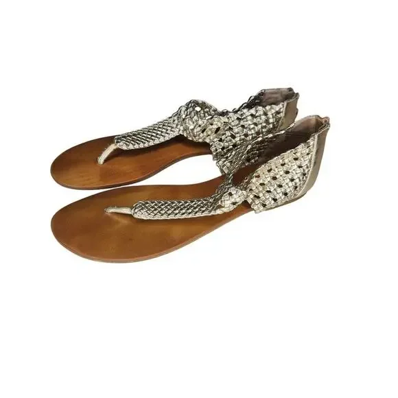 Nine West Thong Sandals Gold Weave Boho Beach Resort Summer Vegan 8M - Picture 3 of 5